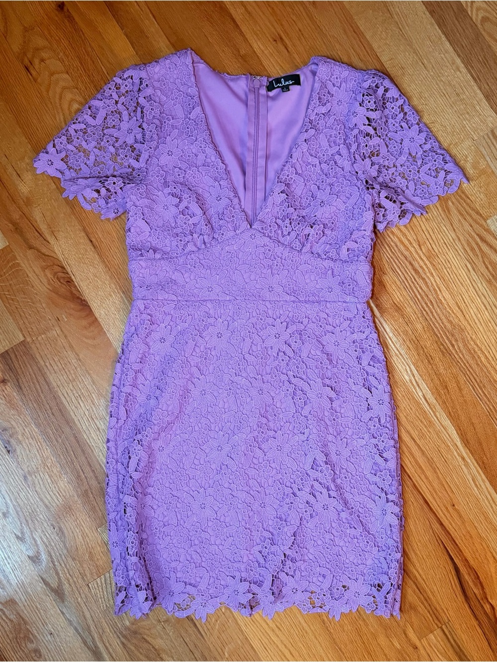 Lulus Sweetie Lavender Purple Floral Lace Short Sleeve Mini Dress